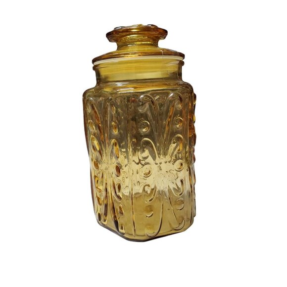 LE Smith Imperial Glass Canister in Amber Gold 9” Apothecary Jar - Picture 5 of 5